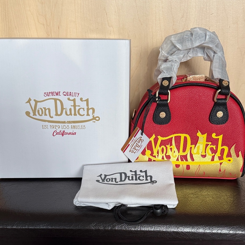 Von Dutch Mini Bag in Red with Yellow Flames